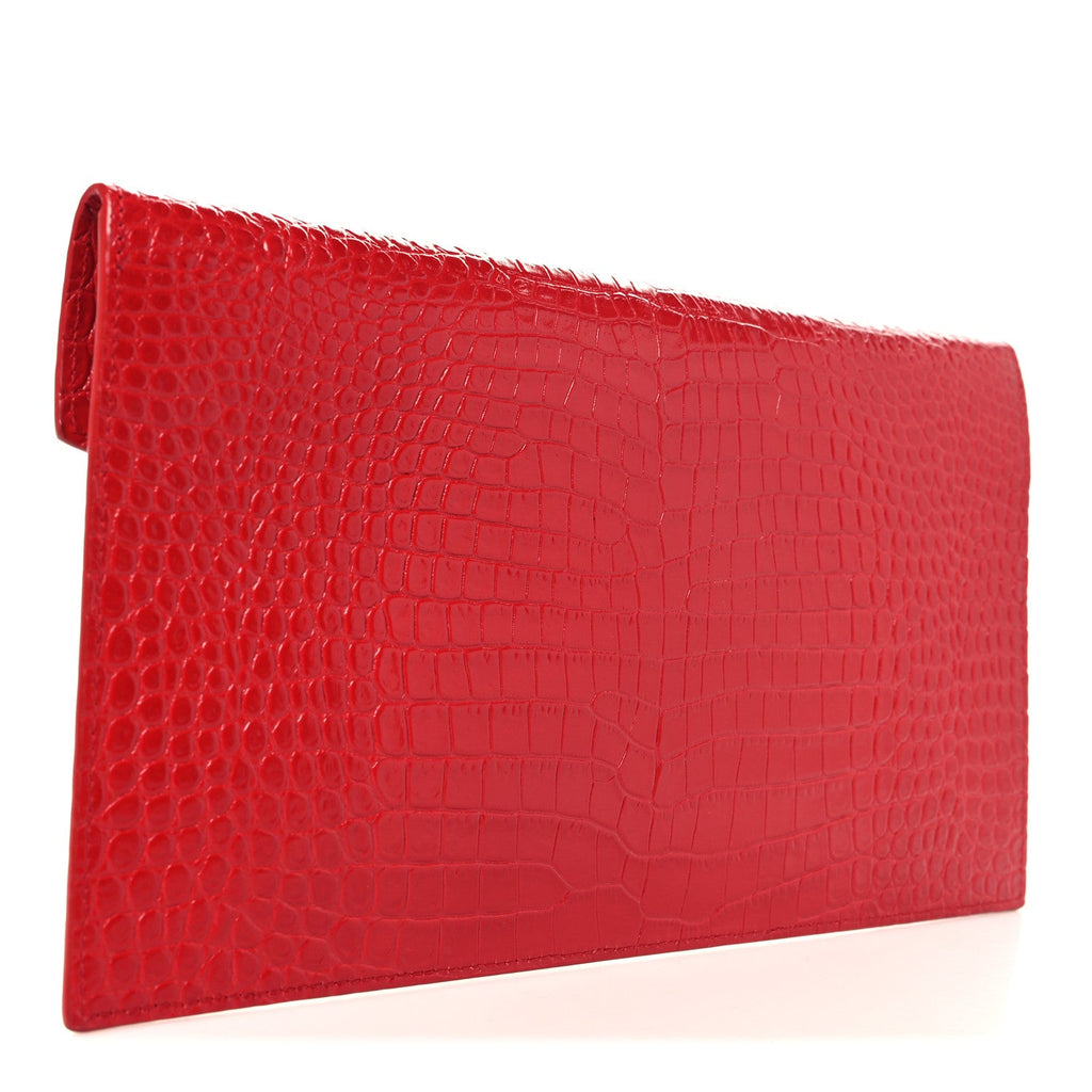 Calfskin Crocodile Embossed Uptown Monogram Pouch Black