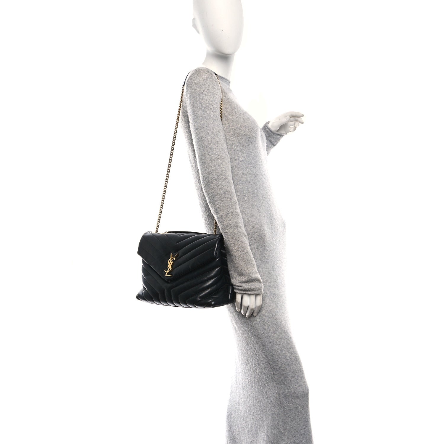 Calfskin Y Quilted Monogram Medium Loulou Chain Satchel Black