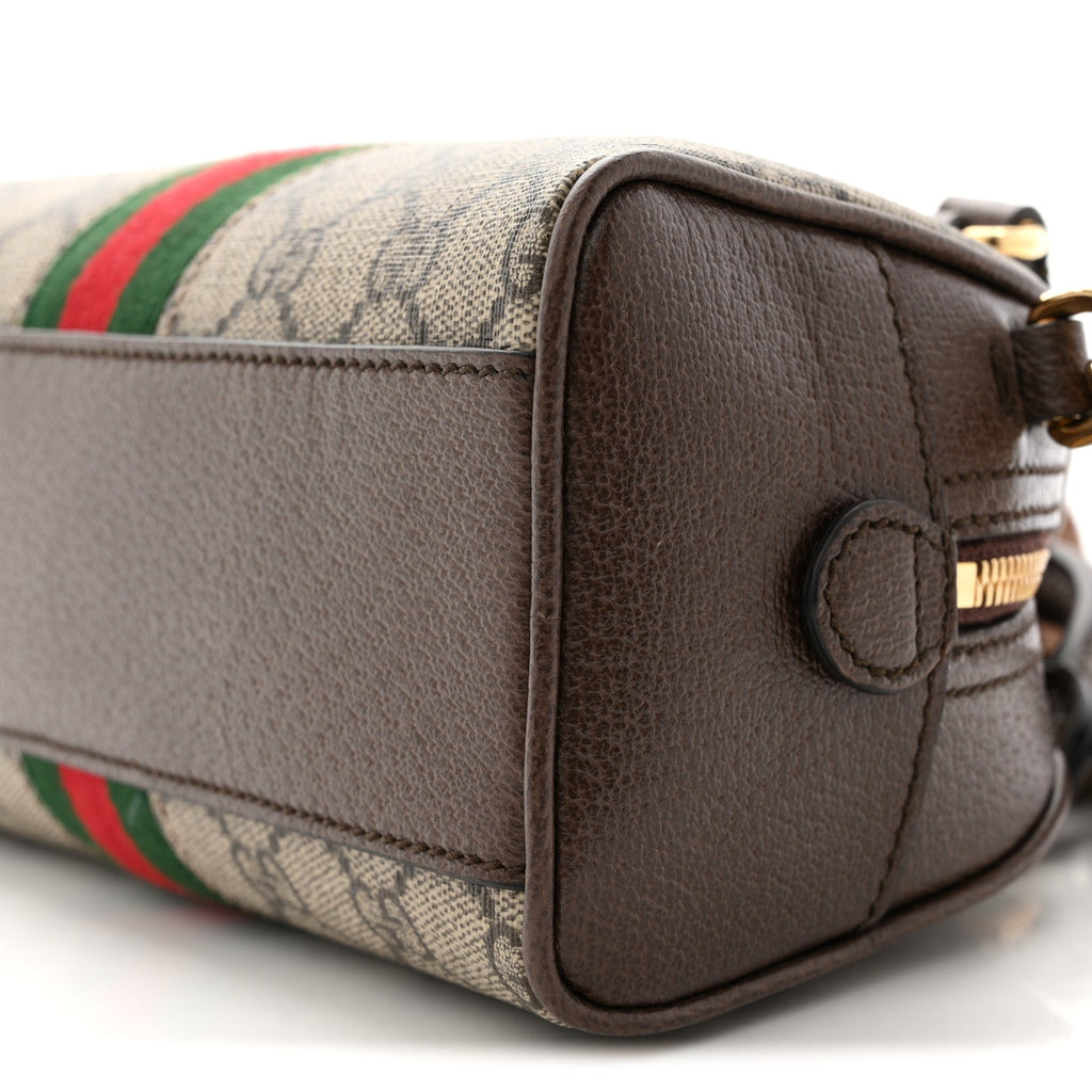 GG Supreme Monogram Textured Dollar Calfskin Web Mini Ophidia Top Handle Bowler Bag Beige Ebony New Acero