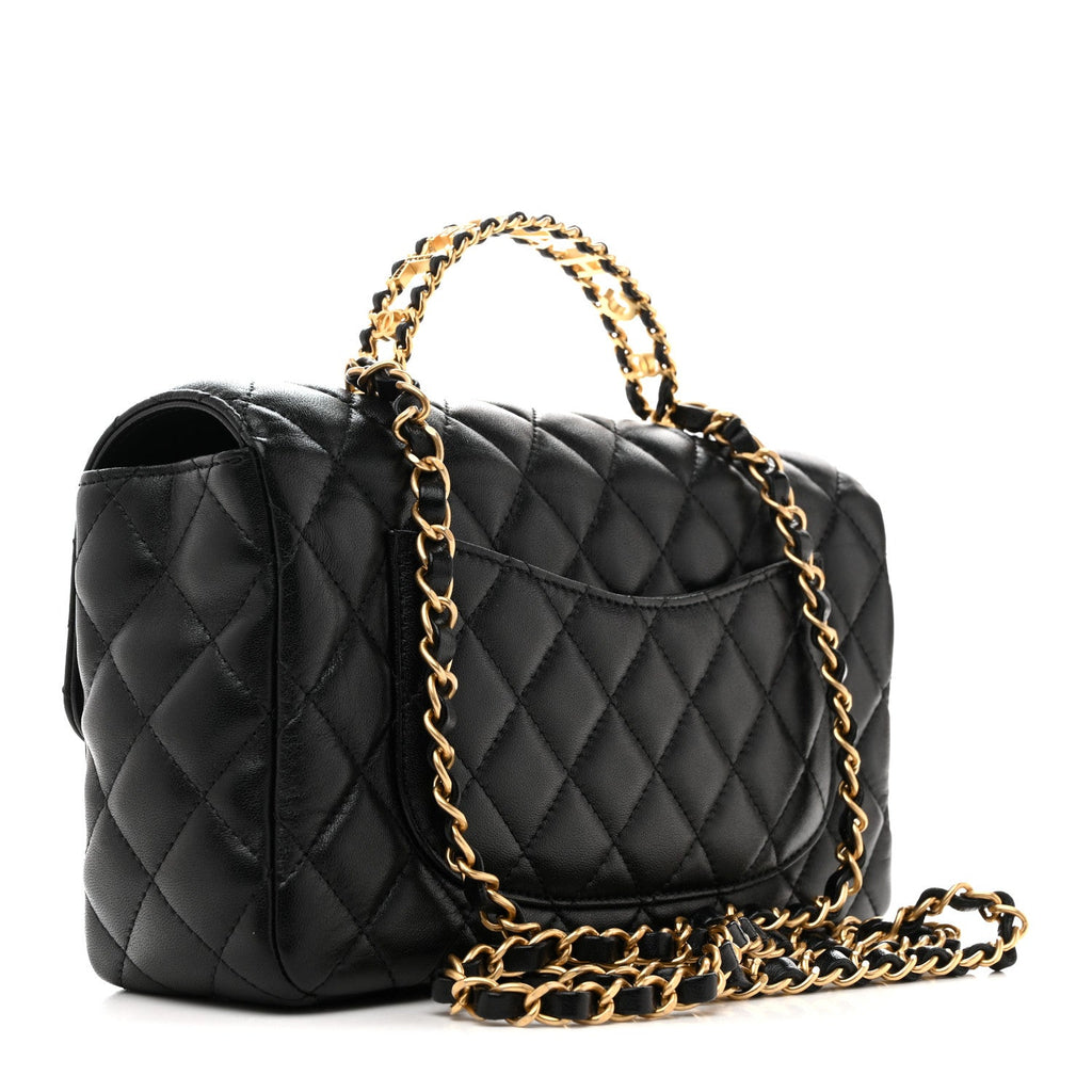 Lambskin Quilted Small Strass On Top Flap Bag Black