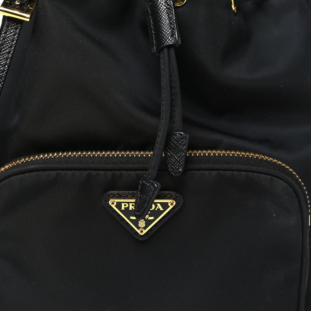 Saffiano Tessuto Nylon Mini Bucket Crossbody Bag Black