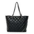 Aged Calfskin Quilted Large Cotton Club Tote Black