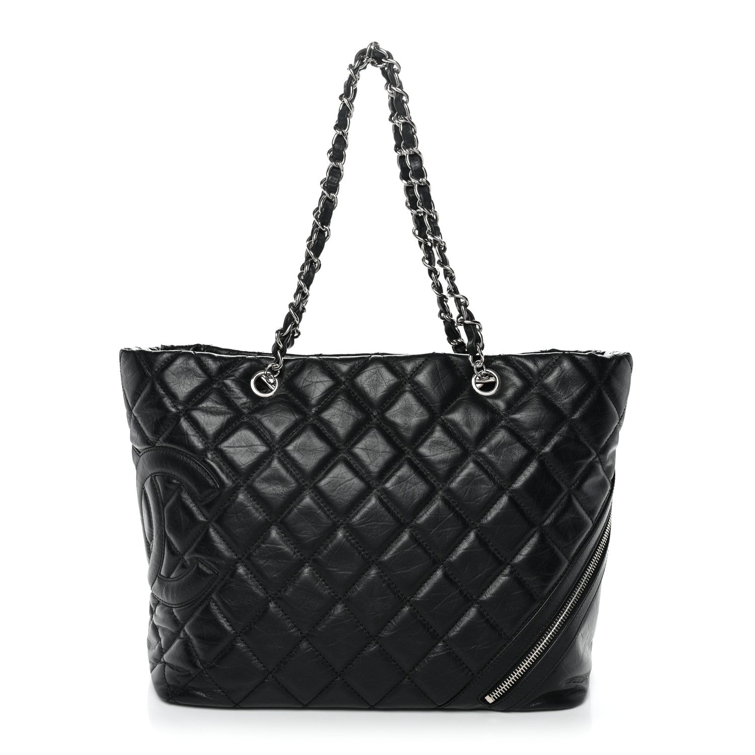 Aged Calfskin Quilted Large Cotton Club Tote Black