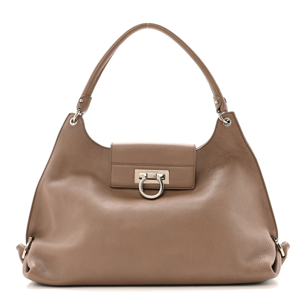 Calfskin Fanisa Gancini Large Hobo Beige