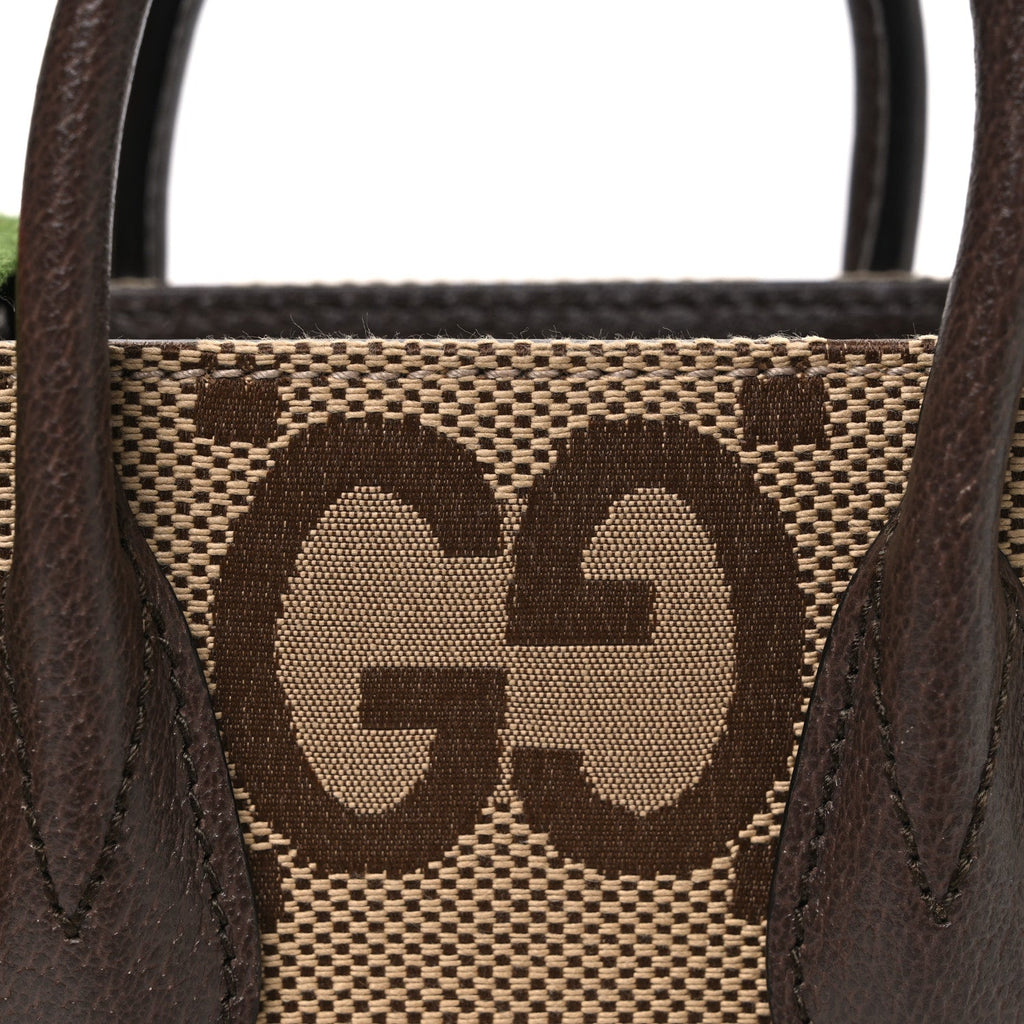 Monogram Jumbo GG Textured Dollar Calfskin Web Mini Vertical Tote Camel Ebony New Acero