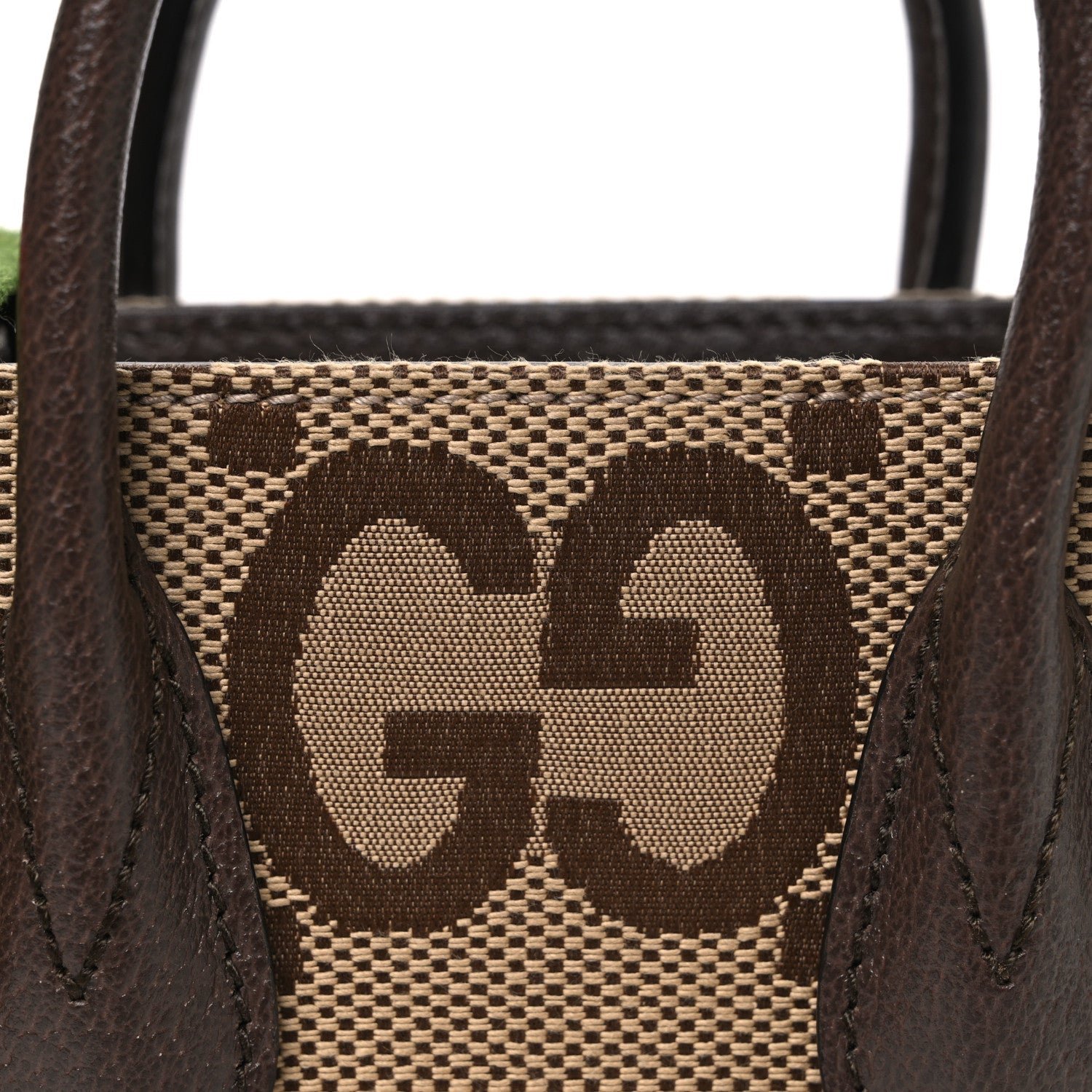Monogram Jumbo GG Textured Dollar Calfskin Web Mini Vertical Tote Camel Ebony New Acero