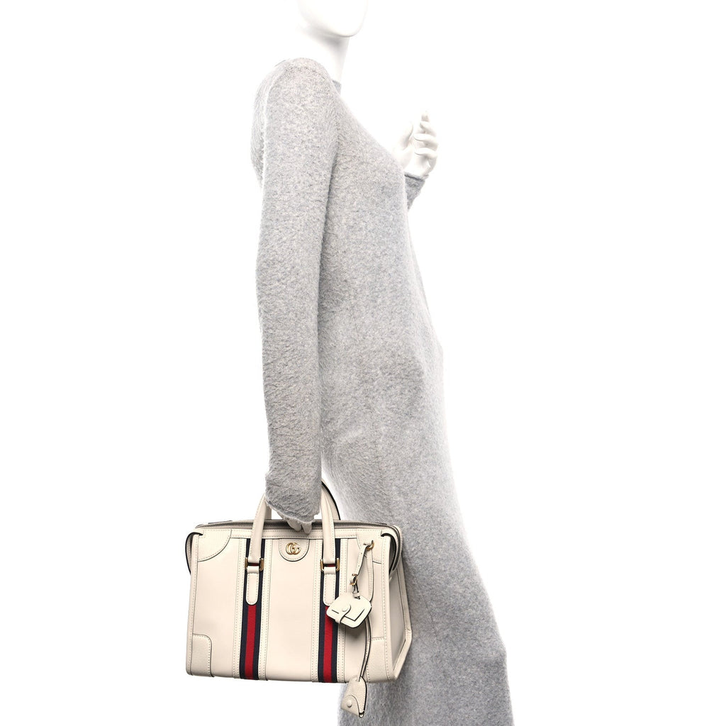 Koi Calfskin Medium Bauletto Duffle Top Handle Bag White