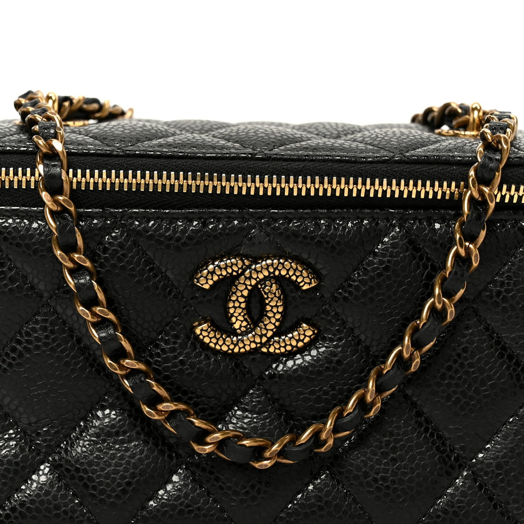 Grained Lambskin Quilted Small Vanity Case With Chain Black