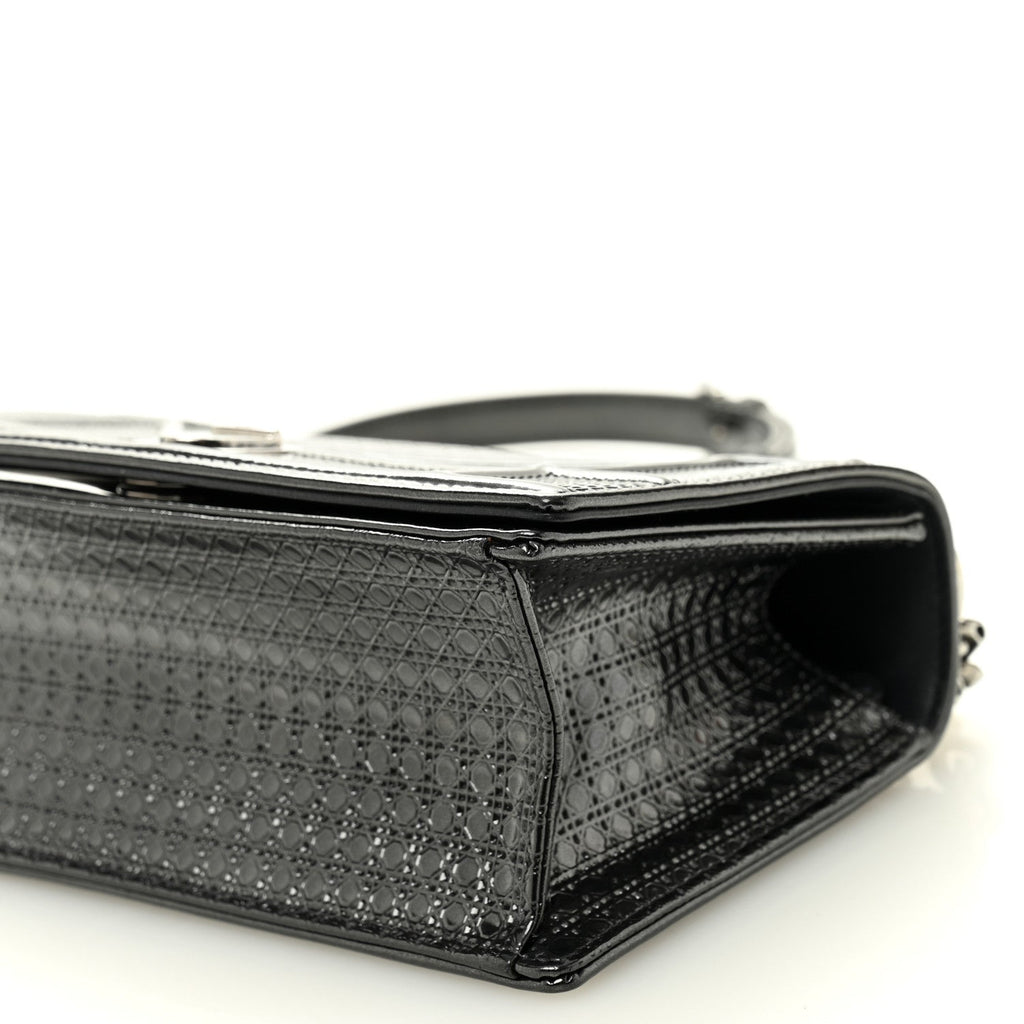 Metallic Patent Micro-Cannage Medium Diorama Flap Bag Onyx Black
