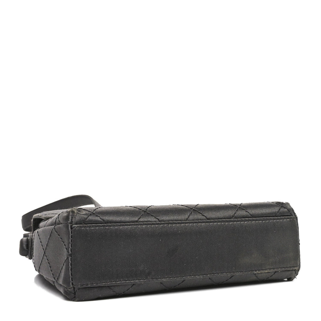 Satin Quilted Crystal CC Square Flap Grey