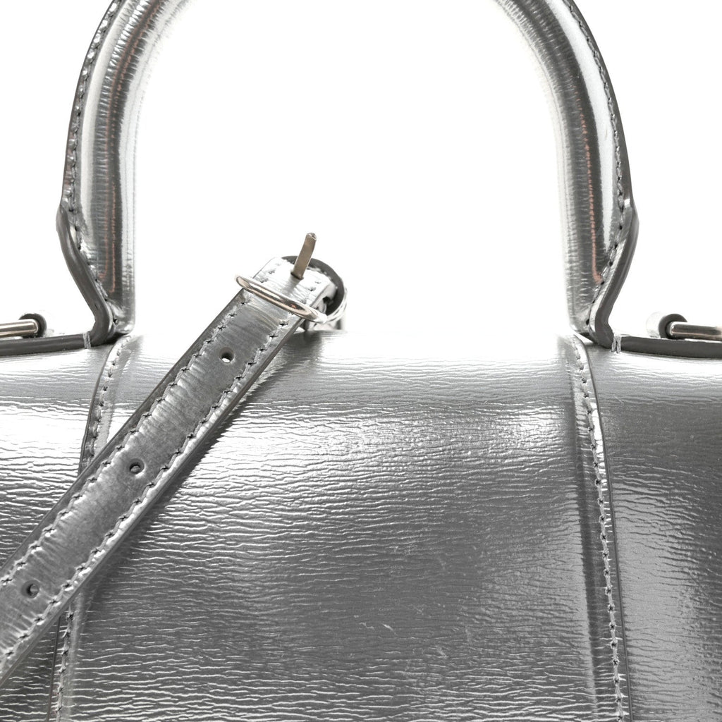 Metallic Textured Calfskin Hourglass Top Handle Bag XS Silver
