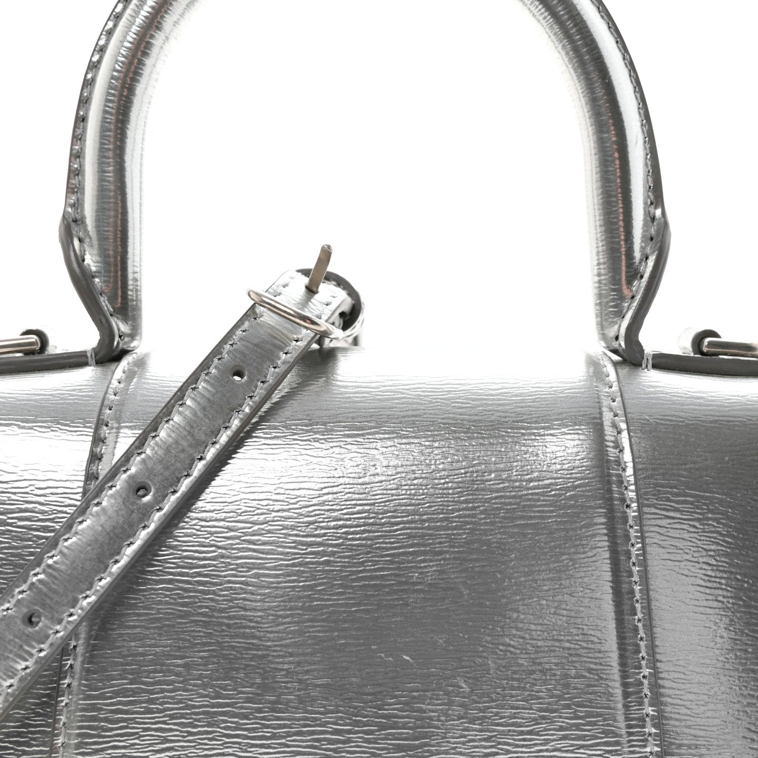 Metallic Textured Calfskin Hourglass Top Handle Bag XS Silver