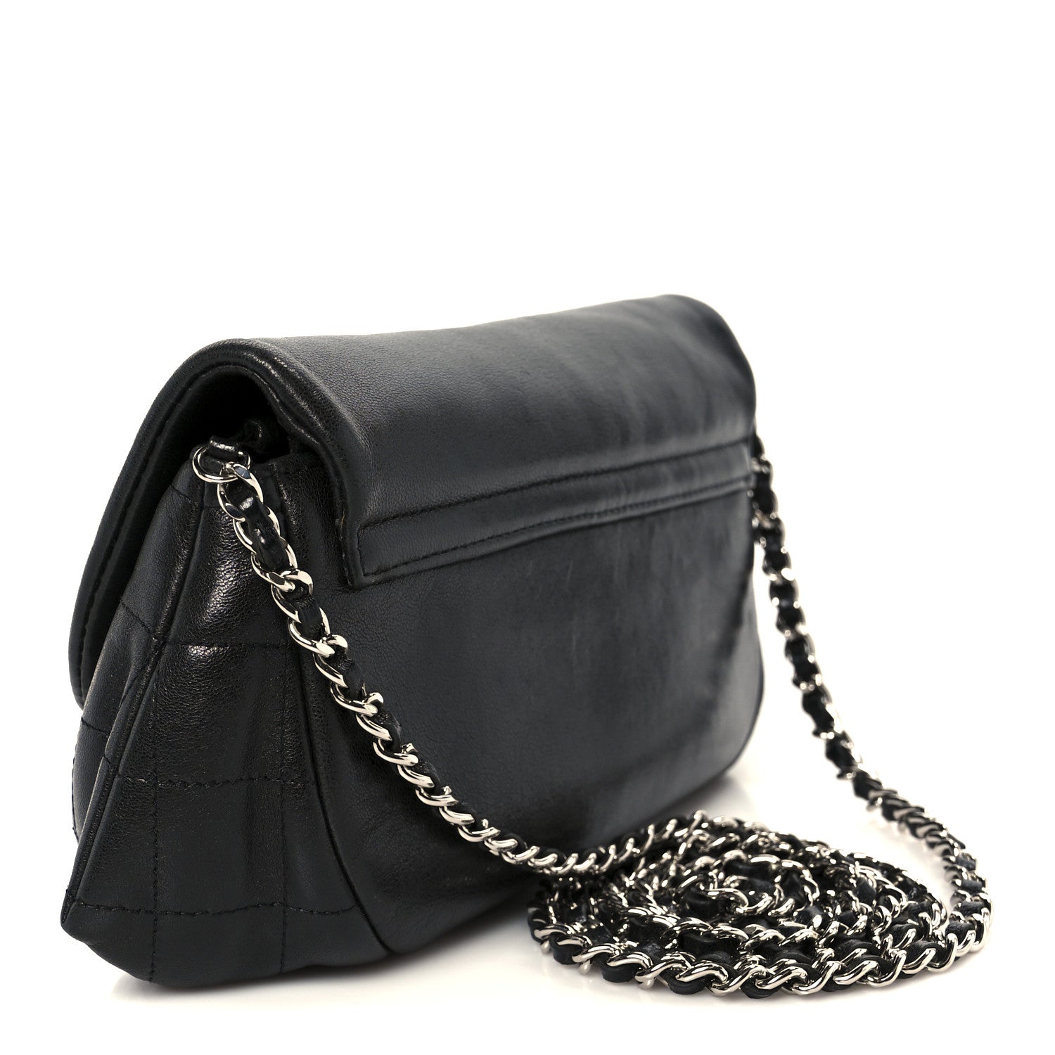 Lambskin Half Moon Wallet On Chain WOC Black