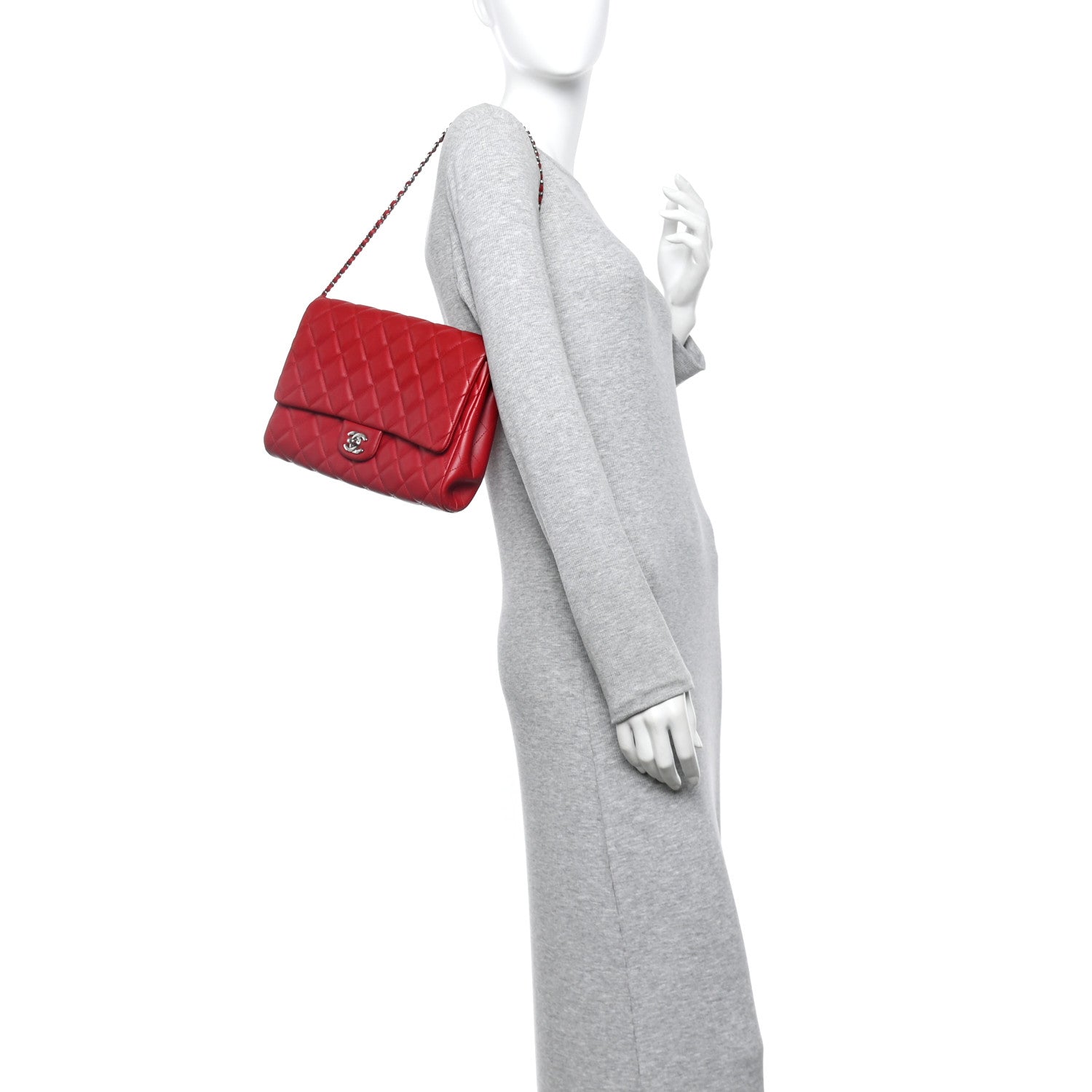 Lambskin Quilted Clutch With Chain Flap Red