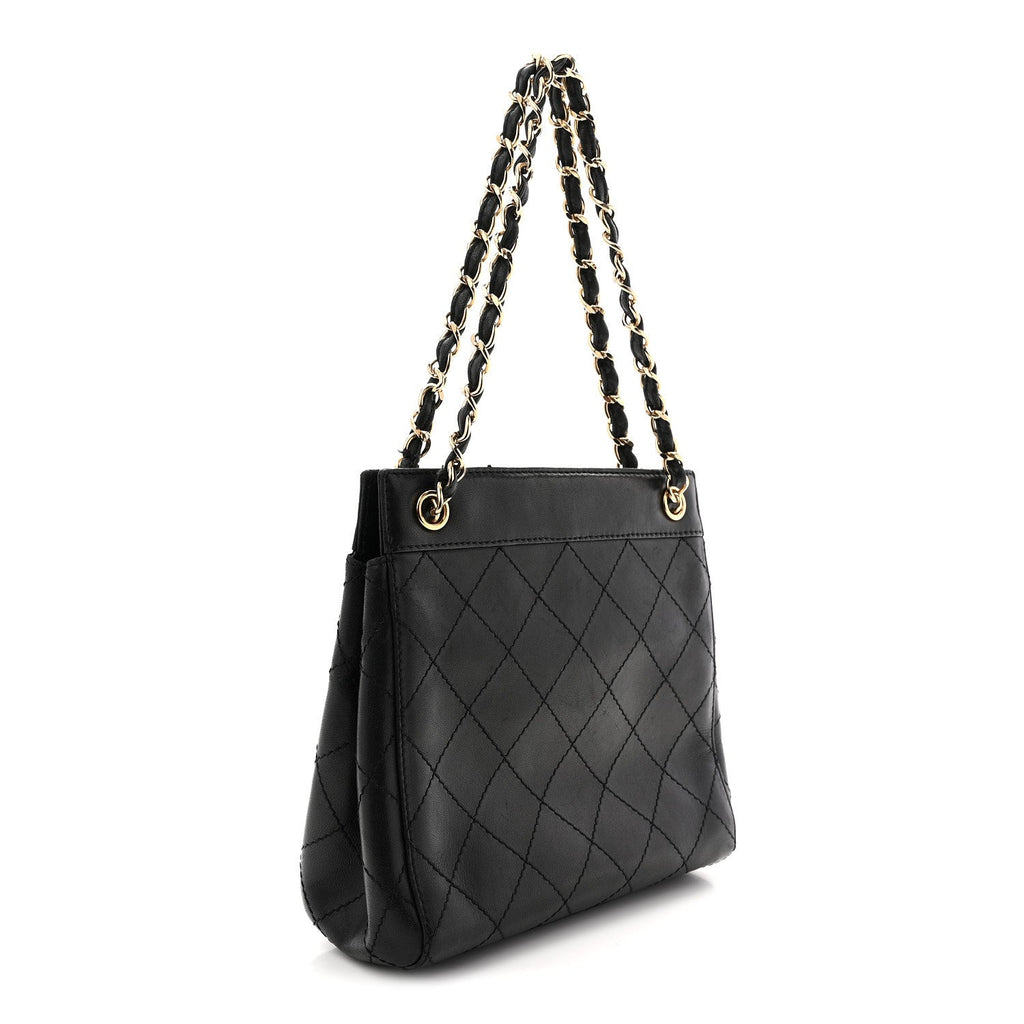Lambskin Stitched Small Tote Black