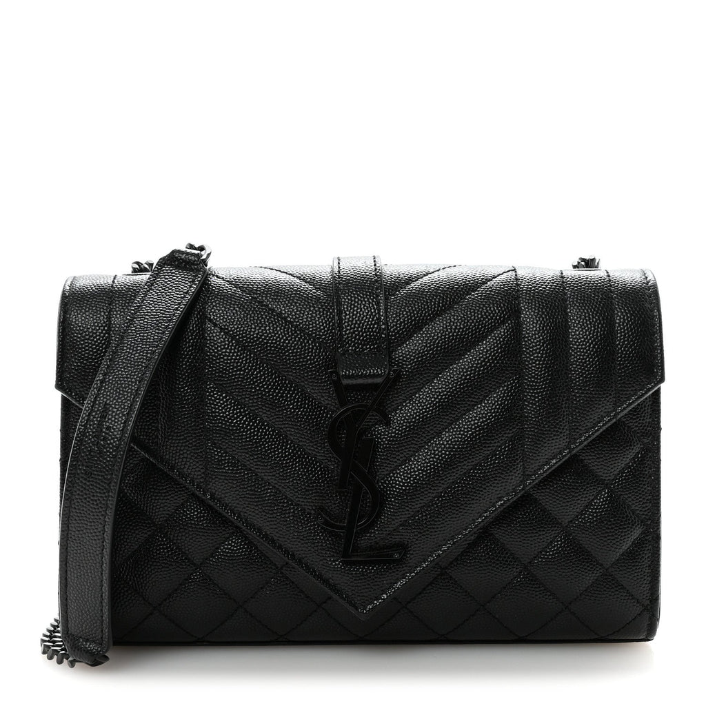 Grain De Poudre Textured Mixed Matelasse Triquilt Small Monogram Monochrome Satchel Black