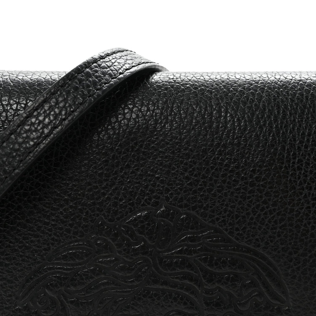 Grained Calfskin Embossed Medusa Flap Bag Black