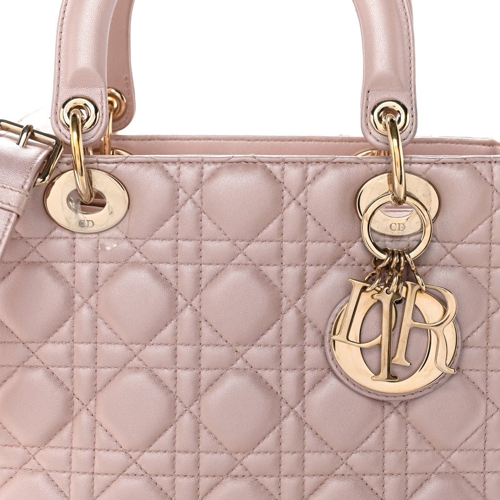 Pearly Lambskin Cannage Medium Lady Dior Lotus