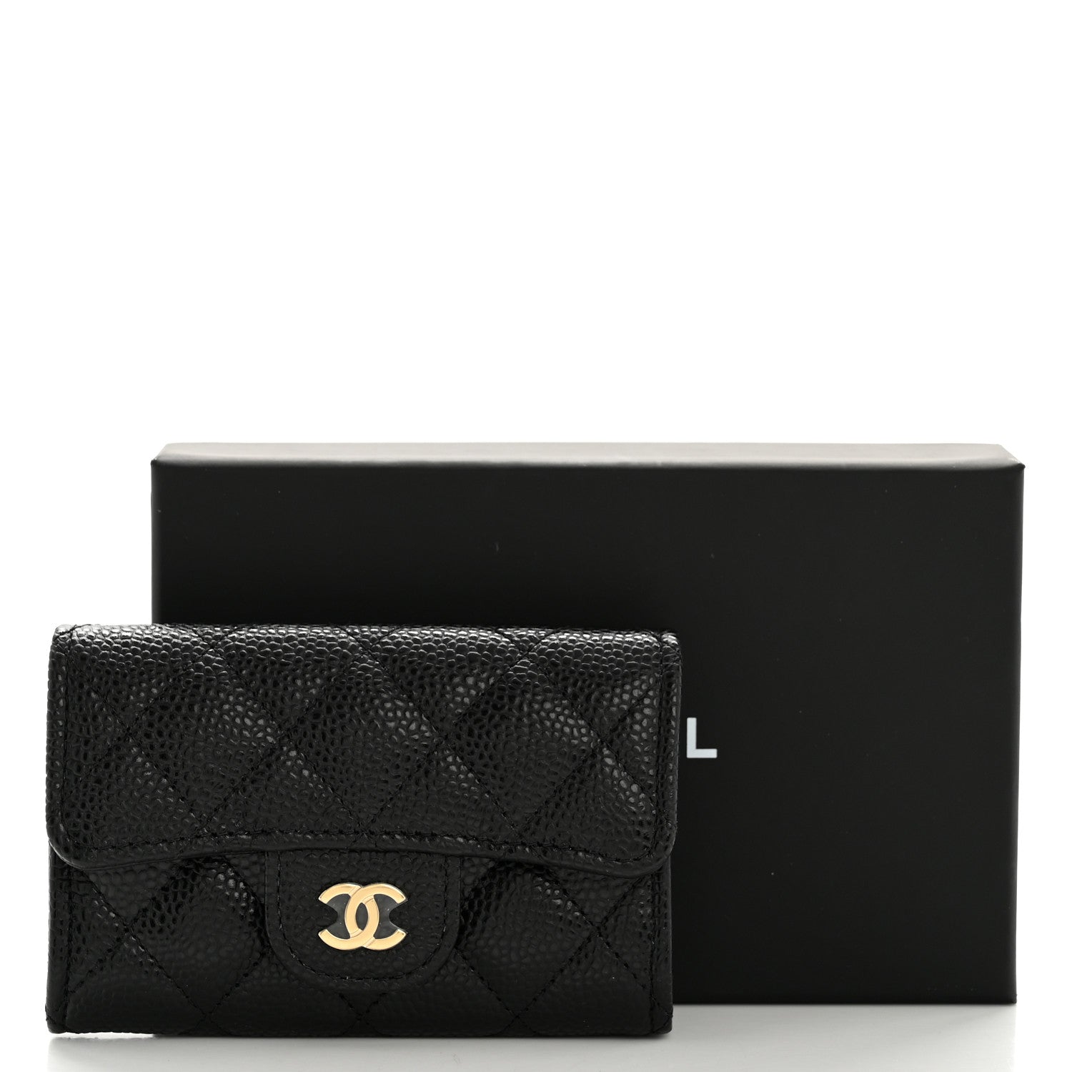 Caviar Quilted Flap  Holder Wallet Black