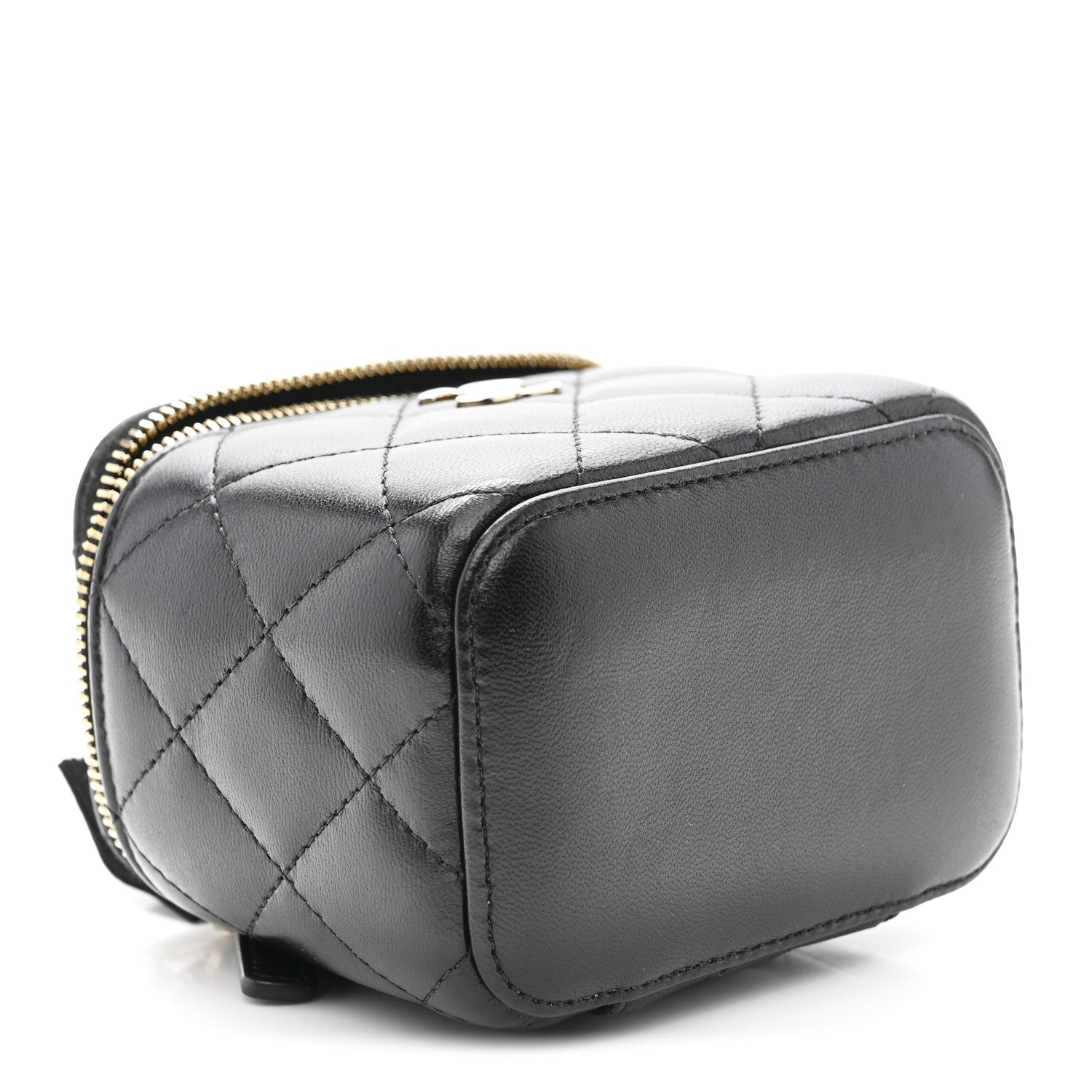 Lambskin Quilted Mini Camellia Bow Vanity Case With Chain Black