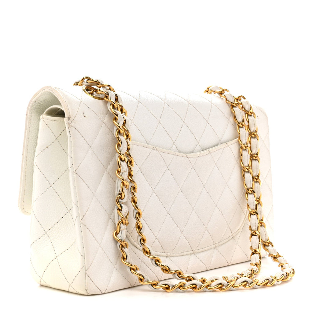 Caviar Quilted Medium Double Flap White