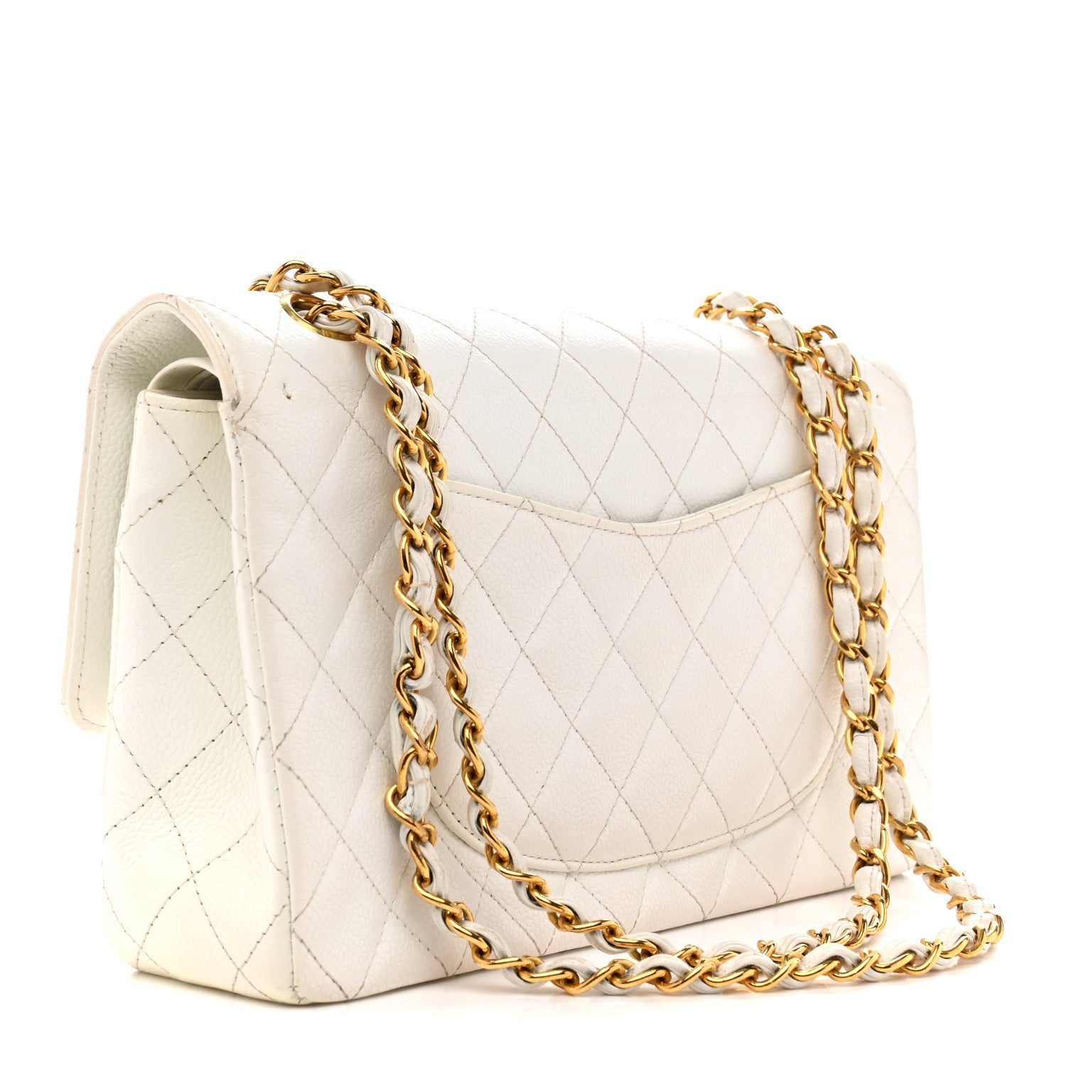 Caviar Quilted Medium Double Flap White
