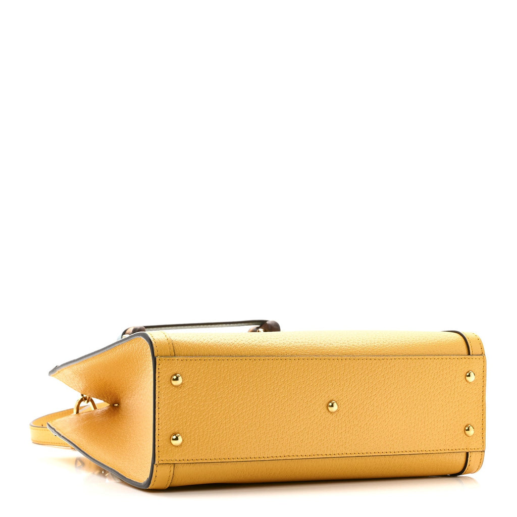 Textured Dollar Calfskin Web Small Diana Tote Bag Yellow Dusty Azure