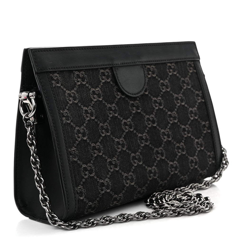 Jacquard Black Denim GG Monogram Chain Shoulder Bag Black Ivory