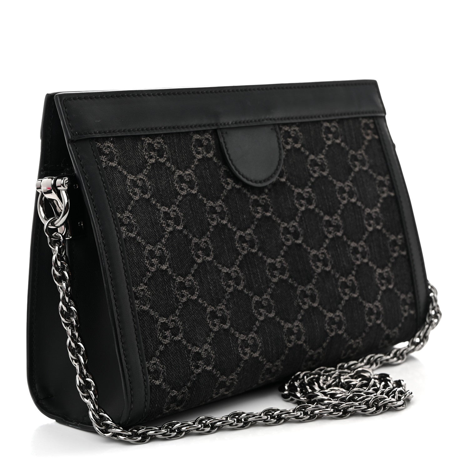 Jacquard Black Denim GG Monogram Chain Shoulder Bag Black Ivory