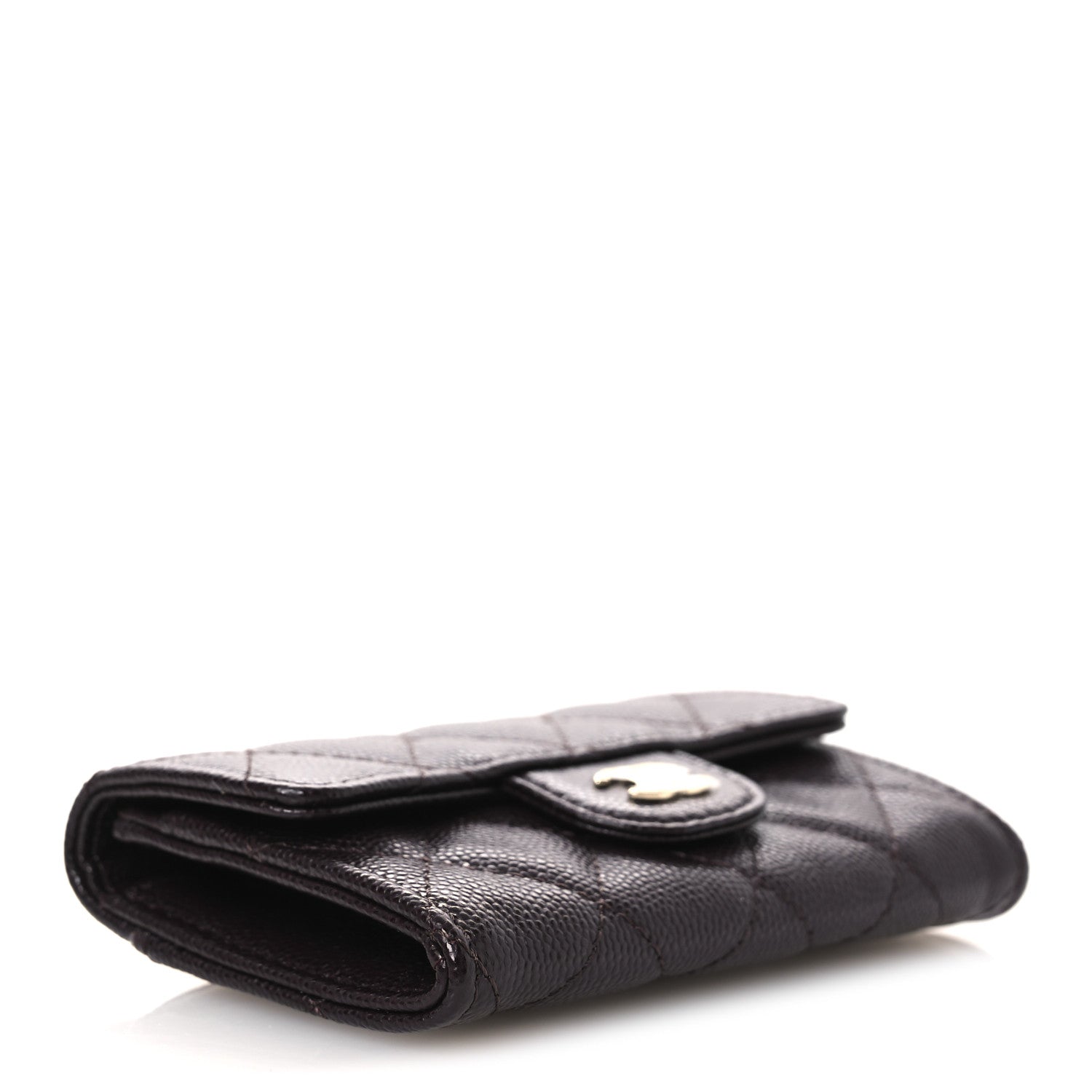 Caviar Quilted Flap  Holder Wallet Burgundy