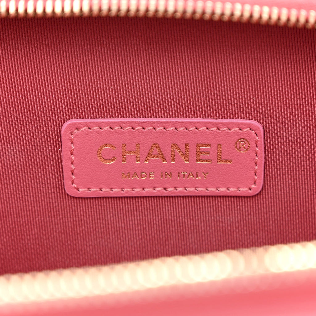 Crumpled Calfskin Quilted Small Get Round Top Handle Vanity Case Pink