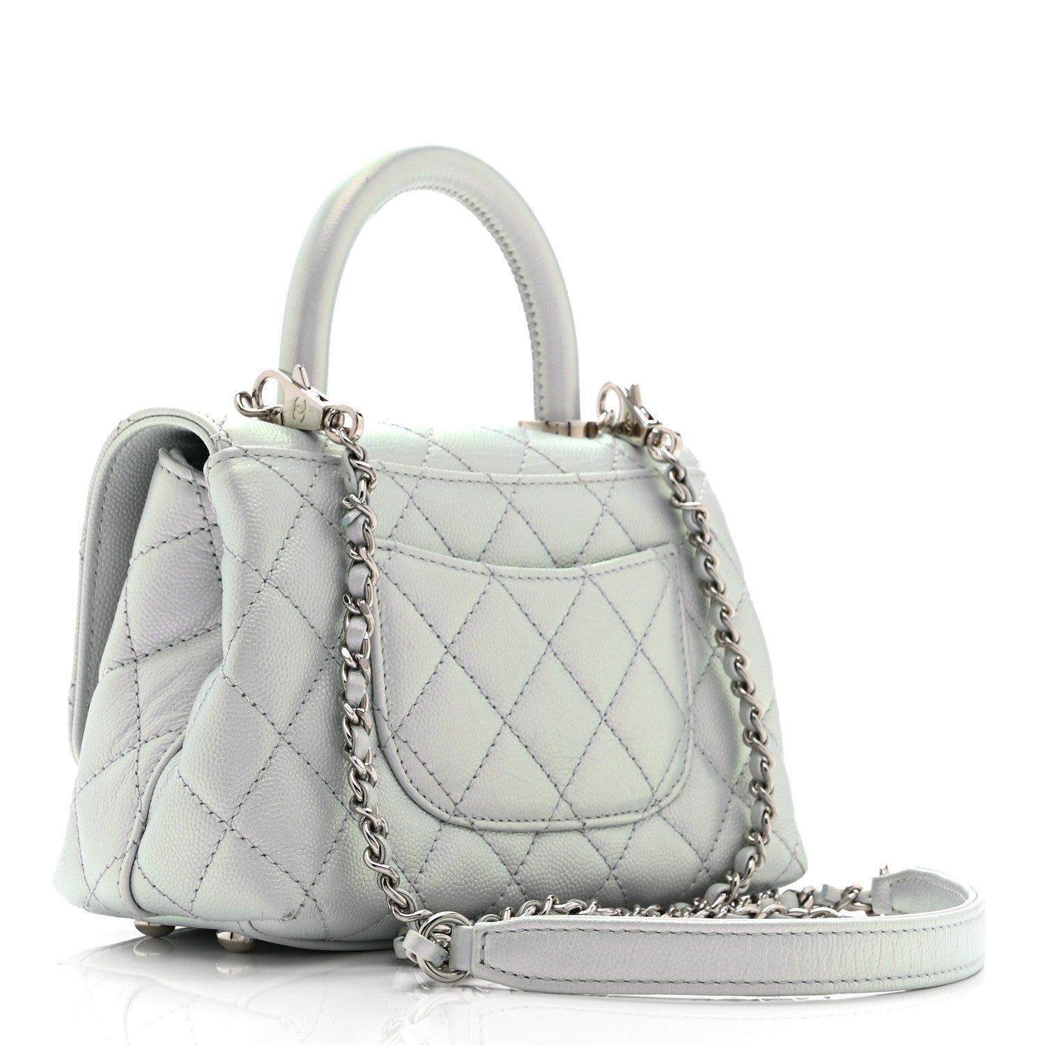 Iridescent Caviar Quilted Extra Mini Coco Handle Flap Light Blue