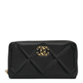 Shiny Goatskin Quilted Chanel 19 Long Zipped Around Wallet Black