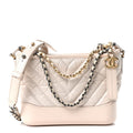 Aged Calfskin Chevron Quilted Small Gabrielle Hobo Beige