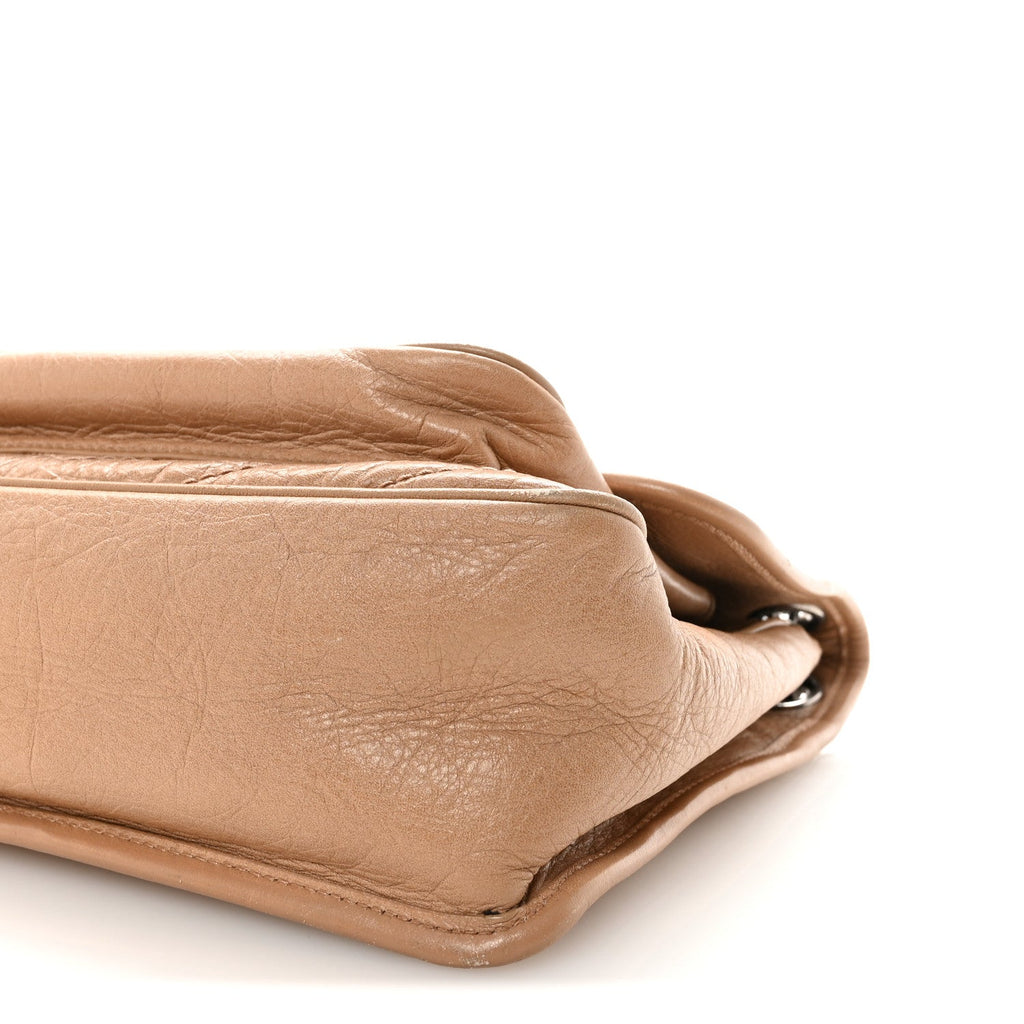 Crinkled Calfskin Matelasse Monogram Medium Niki Chain Satchel Light Taupe