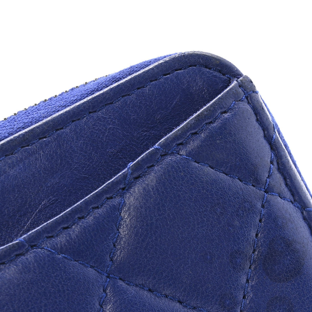 Lambskin Quilted Zip Around Coin Purse Wallet Blue
