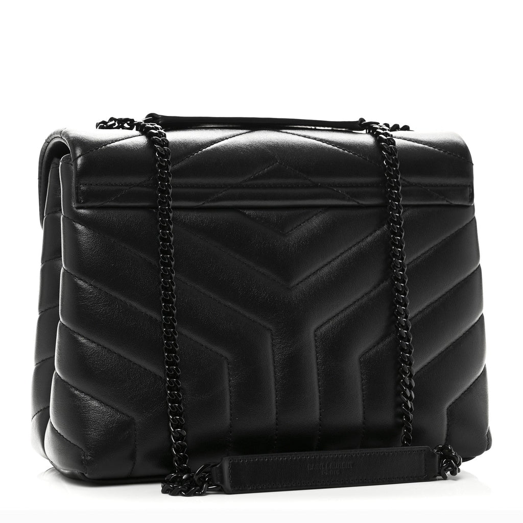 Calfskin Y Quilted Monogram Monochrome Small Loulou Chain Satchel Black