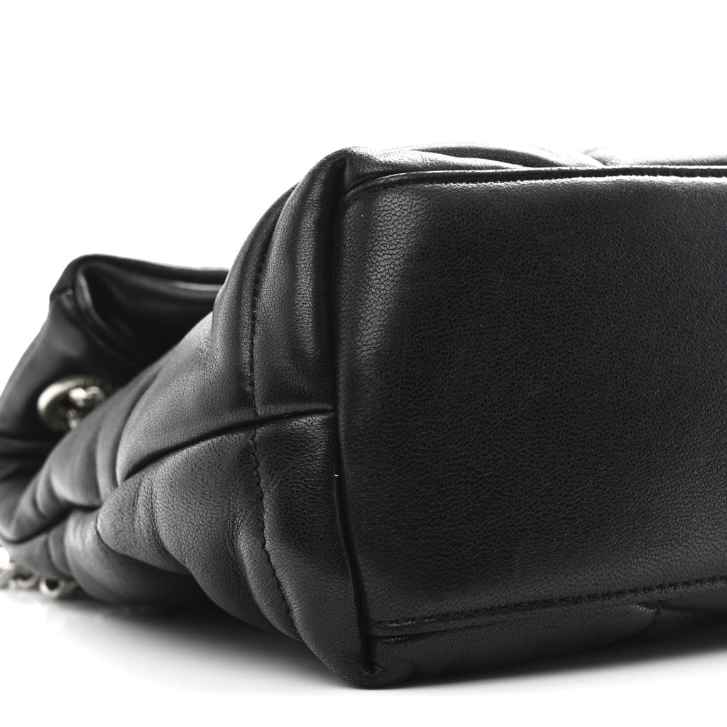 Lambskin Quilted Small Loulou Puffer Monogram Chain Satchel Black