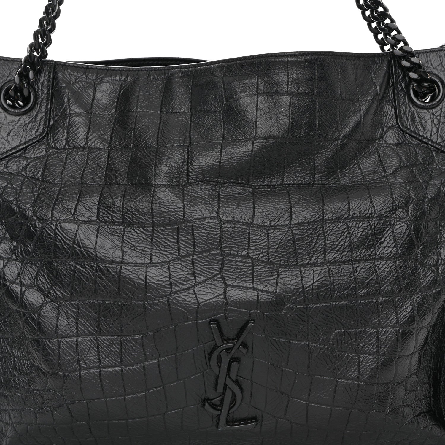 Calfskin Crocodile Embossed Monogram Medium Niki Shopping Bag Black