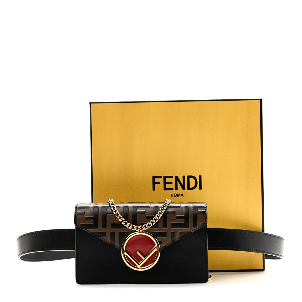 Vitello Liberty F is Fendi Bi-Color FF 1974 Embossed Envelope Belt Bag Maya Black