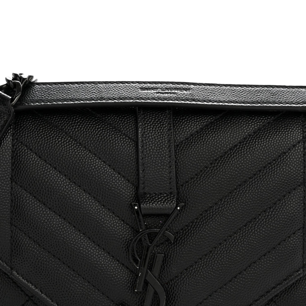 Grain De Poudre Textured Mixed Matelasse Triquilt Medium Monogram Monochrome Satchel Black