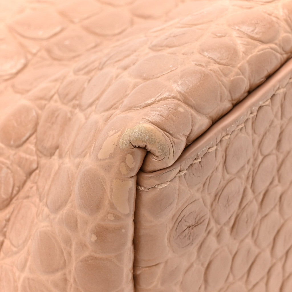 Extra Supple Calfskin Crocodile Embossed Small Downtown Shoulder Bag Nude Beige