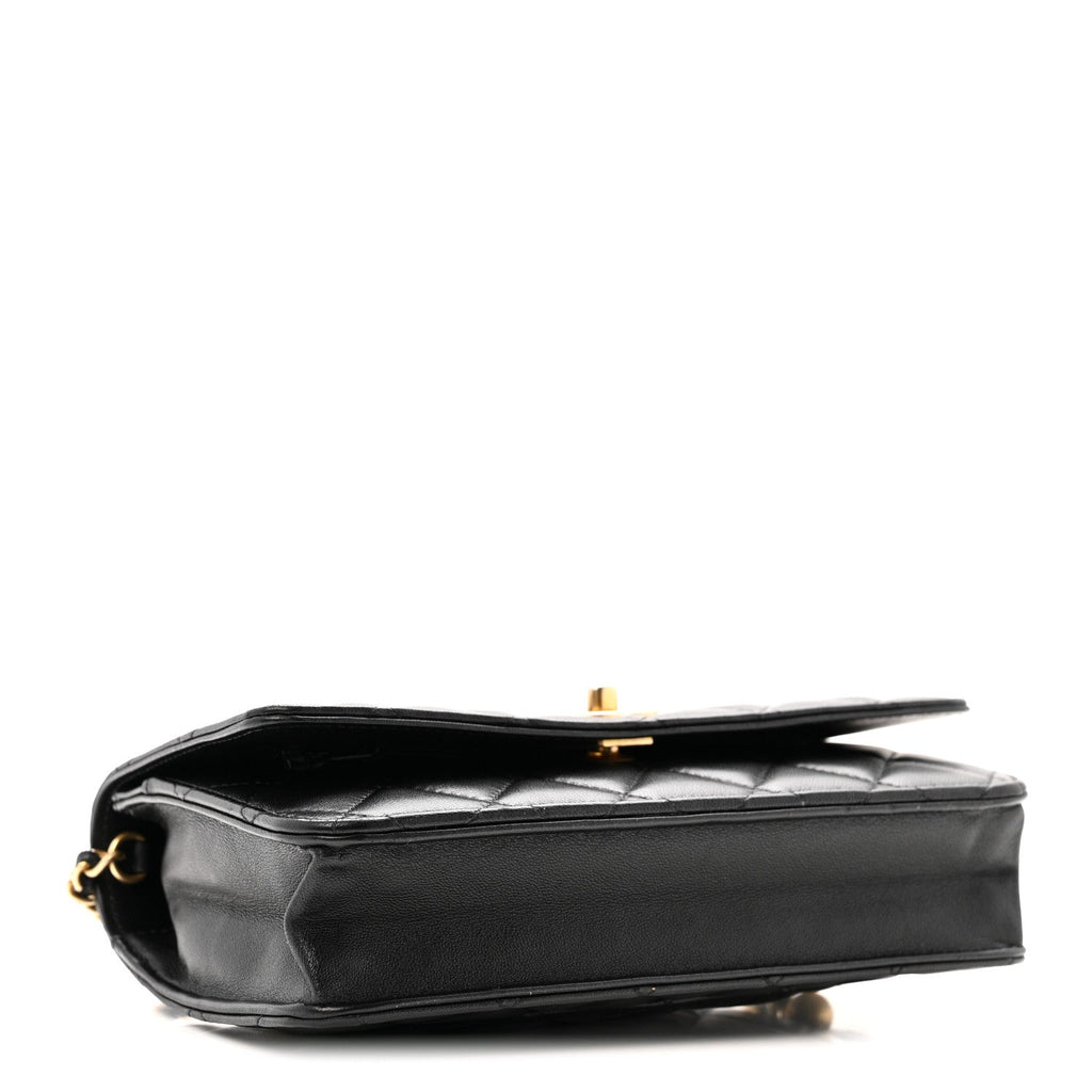 Lambskin Quilted CC Pearl Crush Wallet on Chain WOC Black