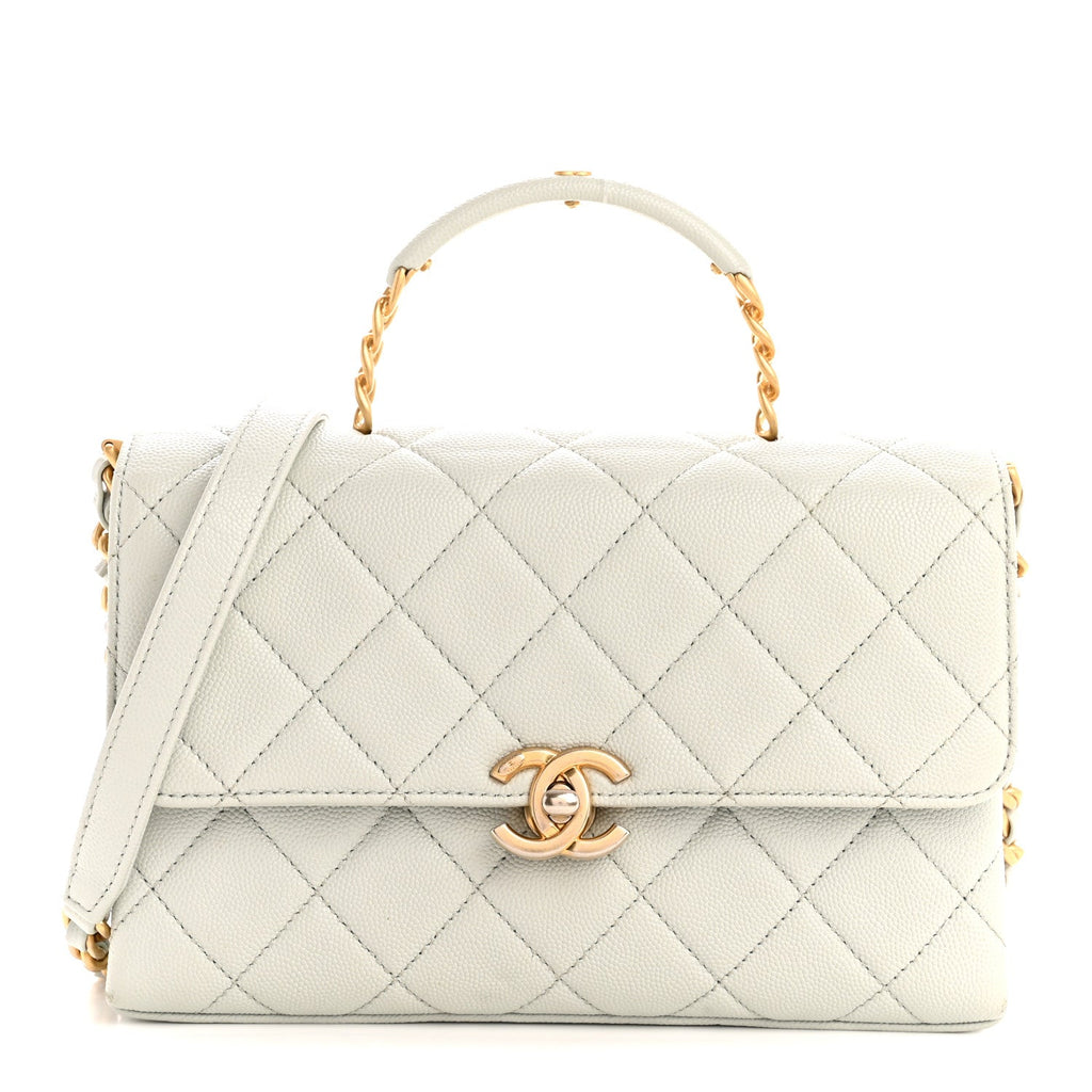Caviar Quilted Medium Carry Me Top Handle Flap Light Blue