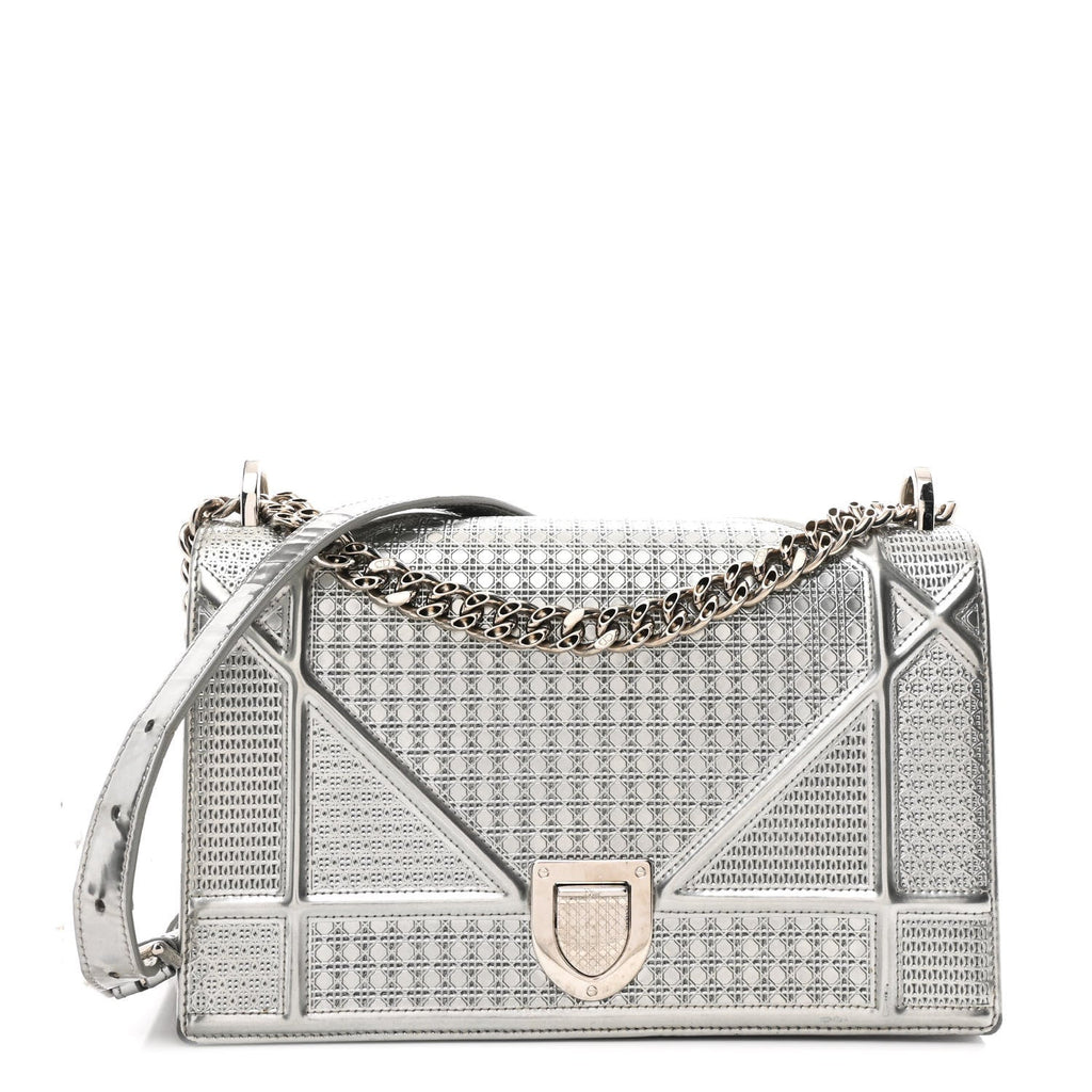 Metallic Patent Micro-Cannage Medium Diorama Flap Bag Silver
