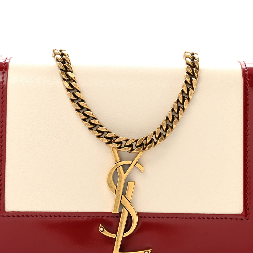 Nappa Patent Calfskin Two-Toned Small Monogram Kate Satchel Off White Oxblood Red