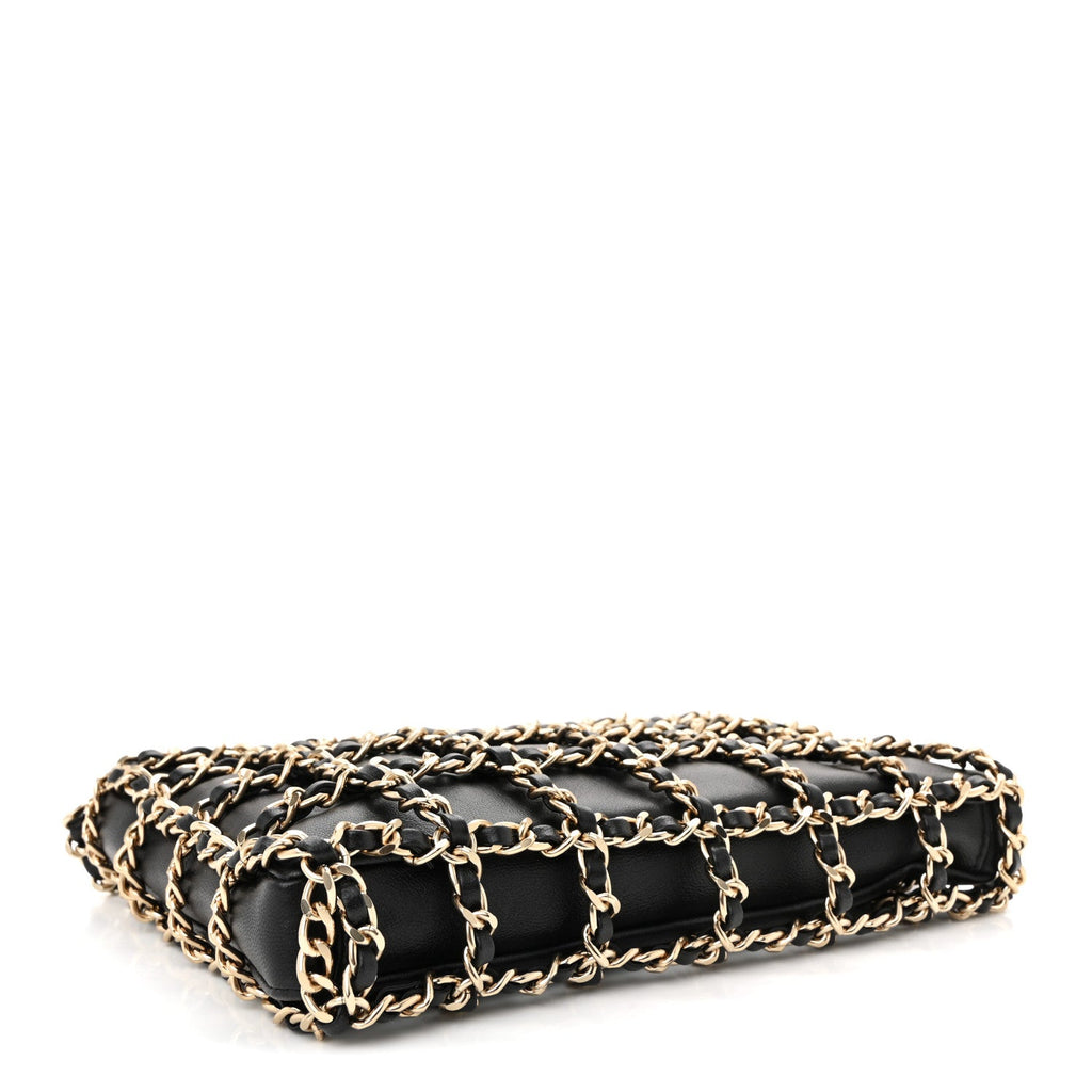 Lambskin Chain Frame Shoulder Bag Black