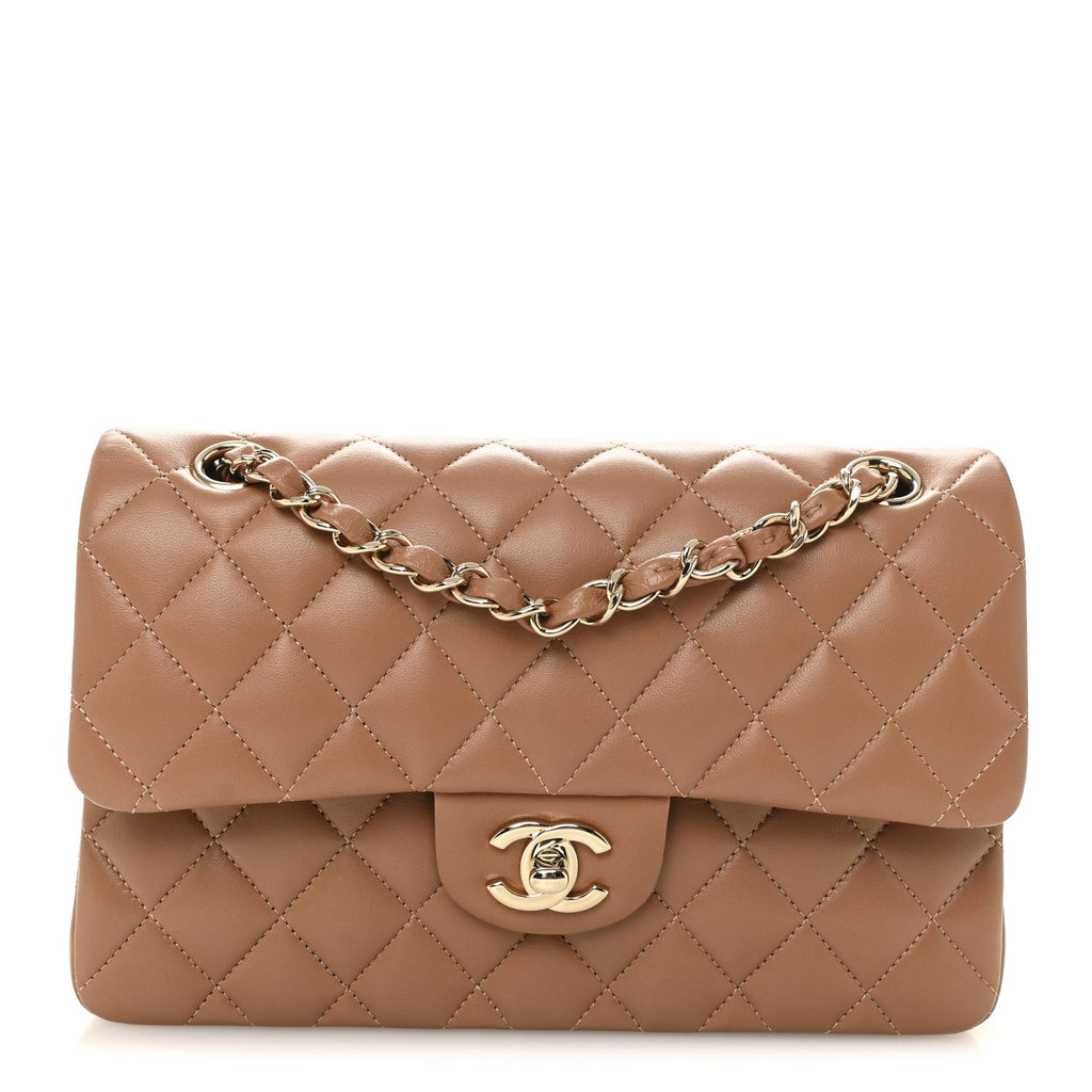 Lambskin Quilted Small Double Flap Brown
