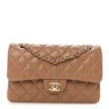 Lambskin Quilted Small Double Flap Brown