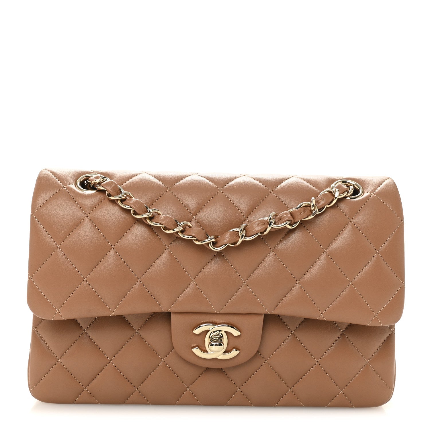 Lambskin Quilted Small Double Flap Brown